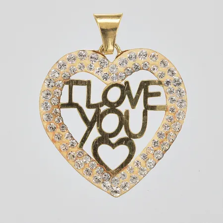 Hänge "I LOVE YOU" med vita stenar längd: ca 2,3cm bredd: 1-18mm 18K Vikt: 0,8 g