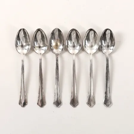 Sex kaffeskedar modell Chippendale, längd 12cm, Guldsmedsaktiebolaget GAB, silver 830/1000 Vikt: 86,7 g
