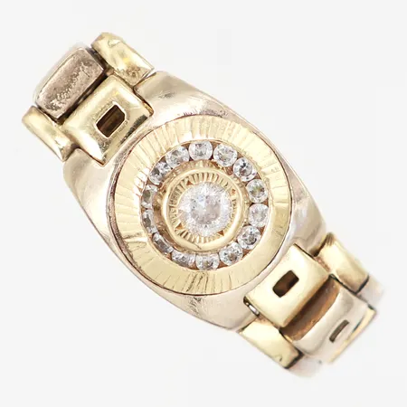 Ring med vita stenar länkmodell stl:19¼ bredd: 5-14mm, 14K Vikt: 10,9 g