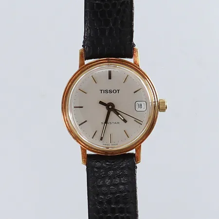 Damur Tissot Seastar Ø24mm 14K, quartz, datum, original läderband, gravyr, innermått 14,5-18,5cm, bruttovikt: 14,2 g