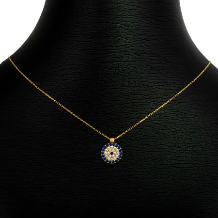 Collier i 18K guld med integrerat Hänge 10 x 12,5 mm, Cubic Zirconia, mörkblå Spineller, collierets längd 41,5 cm, kedjans bredd 0,7 mm, fint skick, stenar utan anmärkning Vikt: 2,1 g