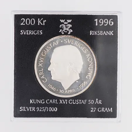 Mynt Kung Carl XVI Gustaf 50år 1996 plastetui 925/1000 silver Vikt: 27 g