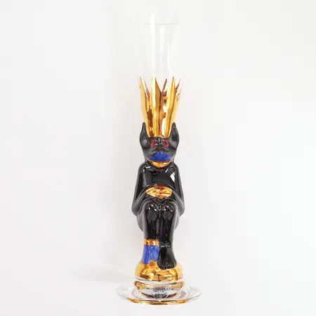 Snappsglas Orrefors Nobel Djävulsglas formgivare Gunnar Cyrén, 16,5cm, svart, etikettmärkt, monogramsignerad Vikt: 0 g