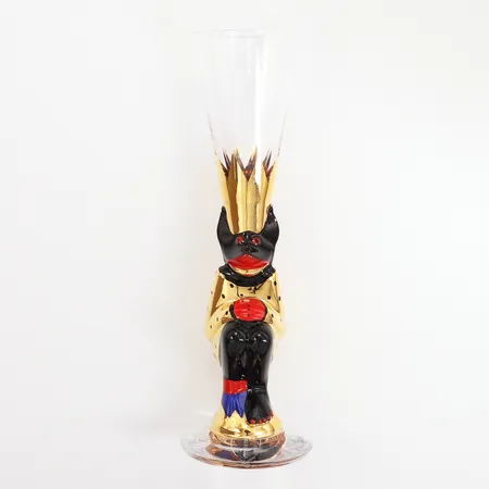 Snappsglas Orrefors Nobel Djävulsglas formgivare Gunnar Cyrén, 16,5cm, guld, etikettmärkt, monogramsignerad Vikt: 0 g
