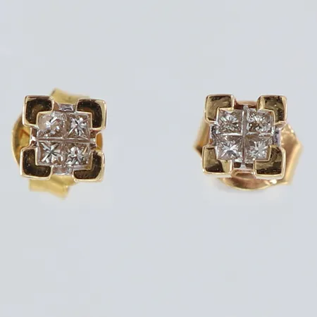 Örhängen med princesslipade diamanter 4 x ca 0,01ct 21K Vikt: 1,7 g