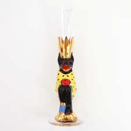 Snappsglas Orrefors Nobel Djävulsglas formgivare Gunnar Cyrén, 16,5cm, gul, monogramsignerad Vikt: 0 g