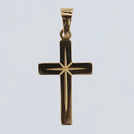 Hänge kors 27,5x13mm ink ögla GHA 18K.  Vikt: 0,8 g