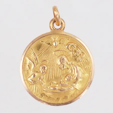 Hänge remembrance of baptism längd 25mm, bredd 18mm, italienska stämplar, graverad Ricordo del Battesimo, 18K Vikt: 3,7 g
