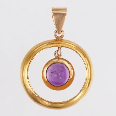 Hänge lila sten gjord av ring yttre ring i 23K hänge med sten 18K längd 33mm, gravyr  Vikt: 8,1 g