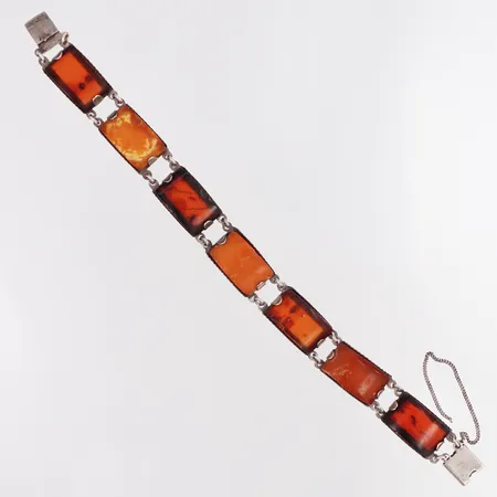 Armband bärnstenar längd 19cm, bredd 12mm, säkerhetskedja defekt, slitna stenar, metall
