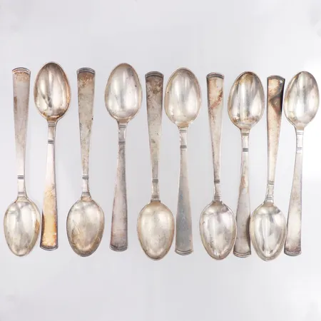 10 teskedar modell Rosenholm GAB längd 12cm, 830/1000 silver Vikt: 163,2 g