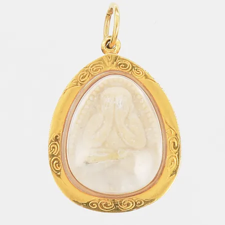 Hänge Phra Pidta, längd 31mm, bredd 20mm, plexiglas, Thailand, guldfoliering 18K Vikt: 3 g