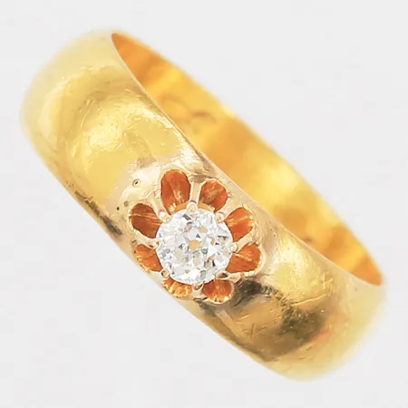 Ring med gammalslipad diamant 1xca0,16ct, stl:16½, bredd 6mm, nagg på sten, gravyr, repor, 23K Vikt: 6,5 g