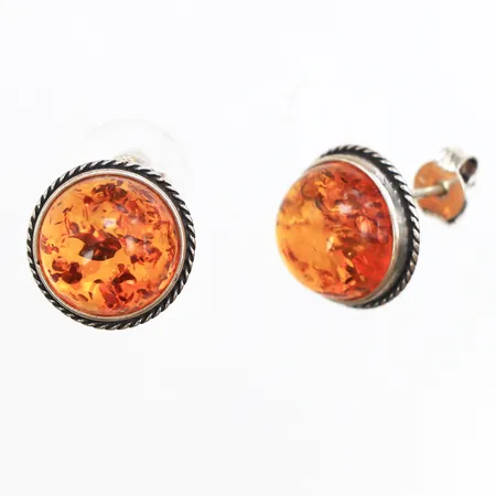 Örhängen med bärnsten, Ø14,4mm, 925/1000 silver. Vikt: 3,4 g