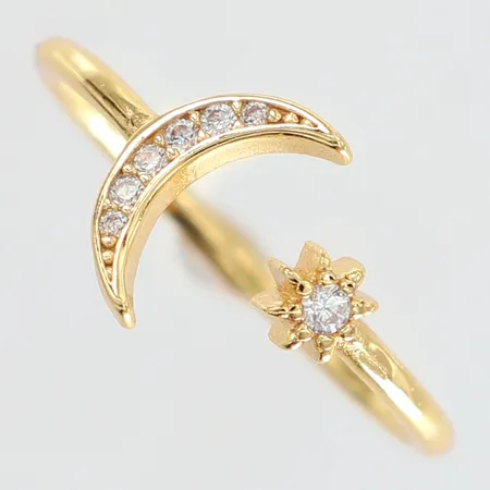 Ring halmåne & stjärna justerbar storlek 17 bredd 1-19mm Glitter International Ab förgyllt Silver 925/1000 Vikt: 1,2 g