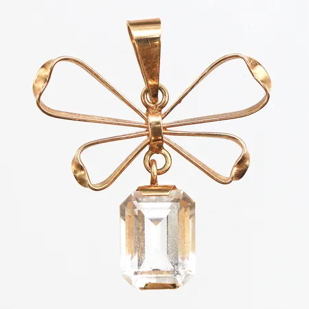 Hänge med vit sten, rosett, längd 25,1mm, bredd 2,8-22,1mm, 18K. Vikt: 2 g