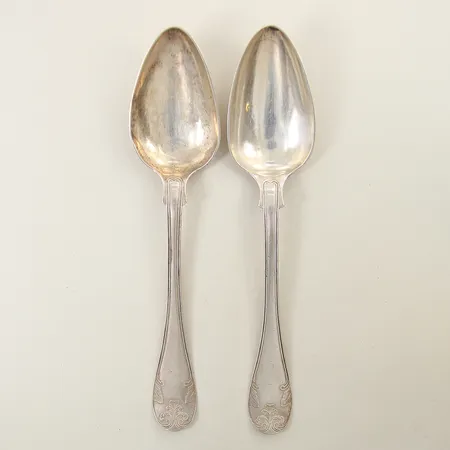 2 Serveringsskedar Gammal Fransk 22cm gravyr silver 830/1000 Vikt: 92,7 g