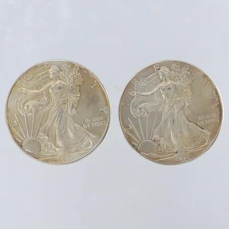 Två mynt 1 OZ One dollar United States of America Ø40,5mm år 2011 Silver 999/1000. Vikt: 62,5 g