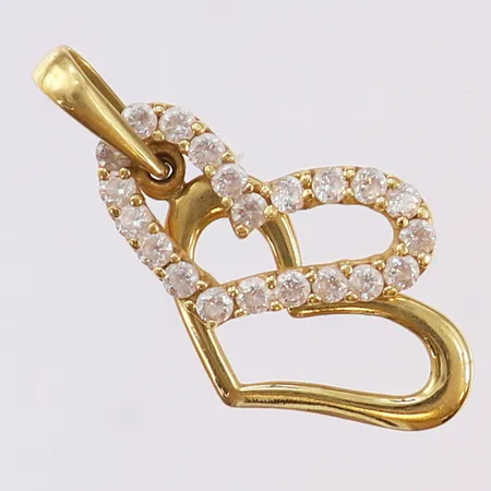 Hänge hjärtan med vita stenar, 28x15mm ink ögla, 18K.  Vikt: 2,4 g