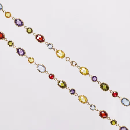 Collier färgade stenar, ca 45,5cm, bredd 5,5-6,5mm, Guldfynd, 18K  Vikt: 16 g