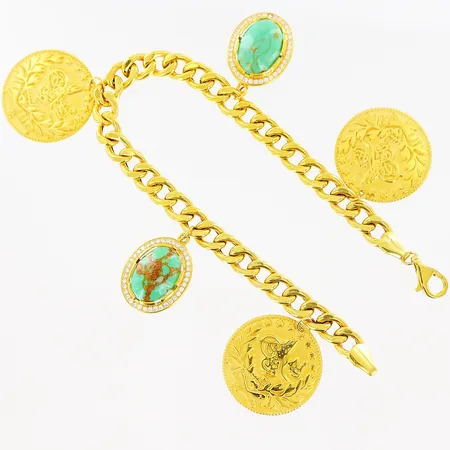 Armband med berlocker, 19cm, bredd 6-28mm, 21K Vikt: 17,4 g