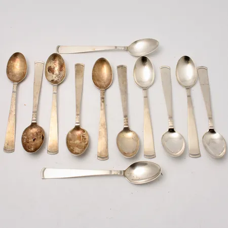 12st skedar i silver, 12cm, modell Rosenholm, 830/1000, tillverkad av GAB, år 1978-79, vikt 166,58g.