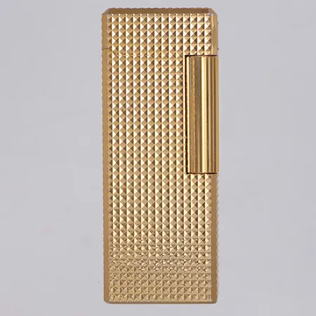 Tändare, Ronson Varaflame Flint Butane, 63mm, guldfärgad, bruksanvisning, år 1987, originaletui, saknar gas