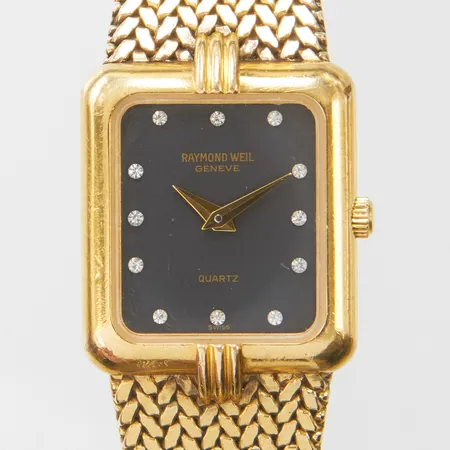 Damur Raymond Weil, 19,5x26,5mm, quartz, boettnr 5796, pläterad med 18K, armband doublé, repig, behov av batteribyte, inga tillbehör.