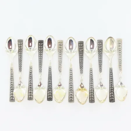 12 kaffeskedar 111mm, norsk modell, silver 830/1000. Vikt: 113,9 g