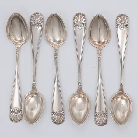 6 Kaffeskedar modell Snäck, 11,5cm, 830/1000 silver Vikt: 55,7 g