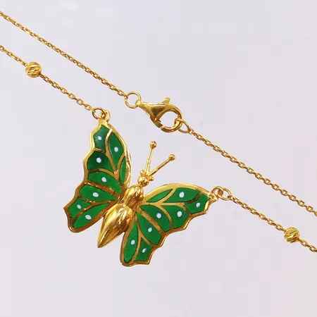 Collier med fjäril, längd 48cm, bredd 0,7-27mm, 21K. Vikt: 5,9 g