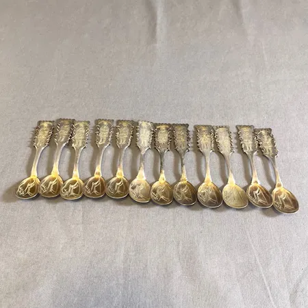 Tolv Sameskedar, 10cm, bruksskick, Silver Vikt: 144,5 g