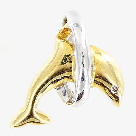 Hänge delfin, diamant ca 0,005ct, 13x13mm, vit/gulguld, 18K Vikt: 1,1 g