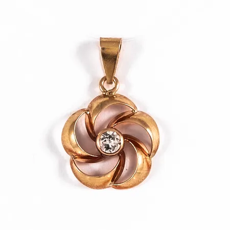 Hänge i 18K guld: Blomma med vit sten Ø 3 mm. Det är 12 mm brett, 18,5 mm långt inkl.ögla och väger 0,5g.