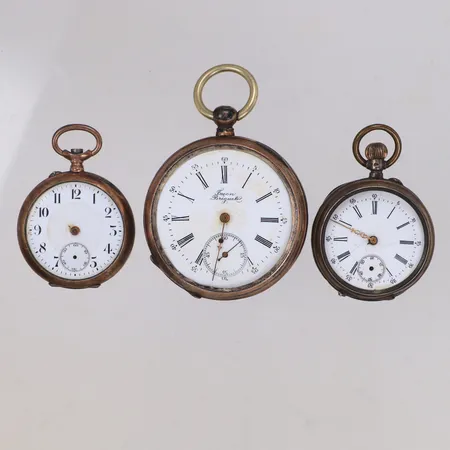 3 fickur, Ø36mm-50mm, saknar glas/bakboett, defekta, 800/1000 silver. Bruttovikt 137,0g