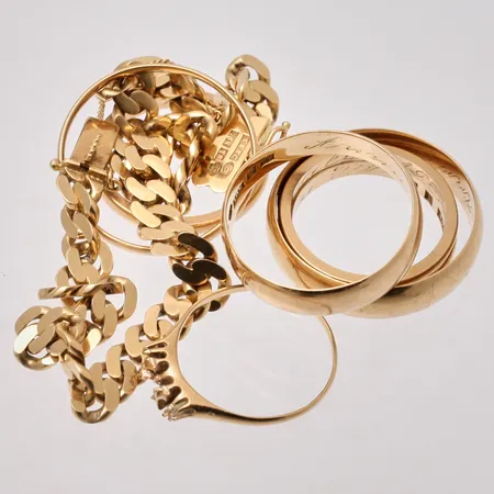 Diverse defekt guld, 18K, vikt 37,6g.