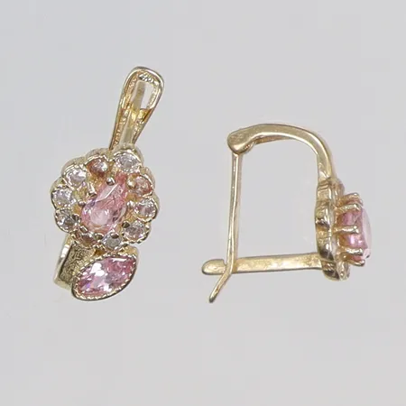 Ett par örhängen med rosa och vita stenar, 10x10mm, 14K Vikt: 1,1 g