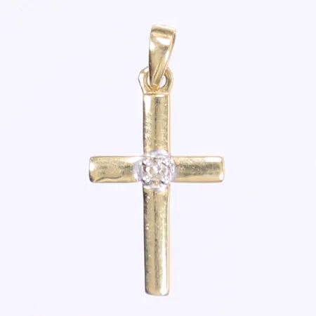 Hänge kors med vit sten 21x10mm 18K Vikt: 0,8 g