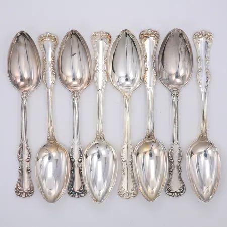 8 Bordskedar modell Prins Albert, 18,5cm, AB Gense, kattfot 830/1000 silver. OBS ÄNDRAD BESKRIVNING Vikt: 469,9 g