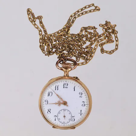 Mormorsur, Ø32,4mm, nr 197859, innerboett i metall, går ej, 14K. Bruttovikt 28,5g, (kedja i gulmetall)