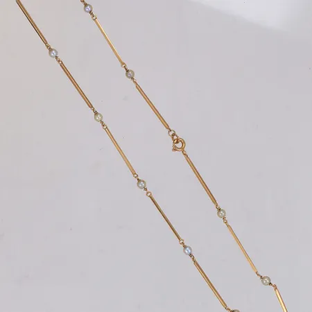 Collier, stavar med pärlor, längd 39cm, bred 3,4mm, 18K Vikt: 7,1 g