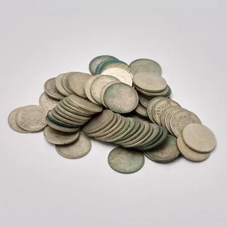 Mynt i silver, 67st 1kronor, vikt 467,68g.