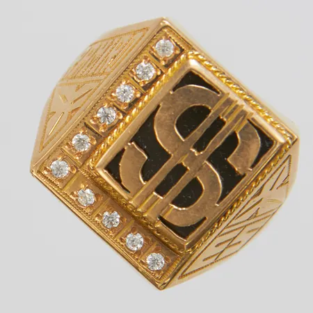 Klackring, Ø23¼, bredd: 7,3-21,3mm, personlig gravyr, vita stenar, ostämplad, 18K Vikt: 17,3 g