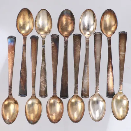 11 skedar, längd 12cm, modell Rosenholm, GAB, 830/1000 silver Vikt: 169,2 g