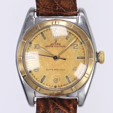 Herrur, Rolex Oyster Perpetual Super Precision "Bubbleback", Ø31mm, refnr: 5010, serienr 646681, urverksnr 4974/N8089, skadad urtavla, spricka i glas, sliten boett, akut servicebehov, krona gängar ej korrekt, inga tillbehör