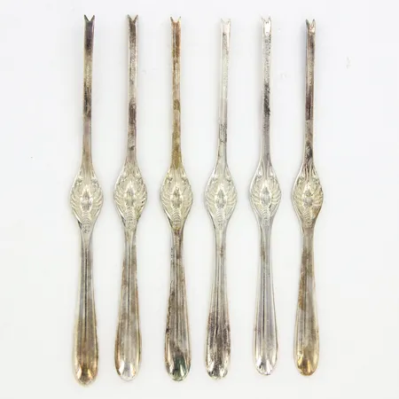 6 Skaldjurgafflar, ca 19cm, GAB, nysilver