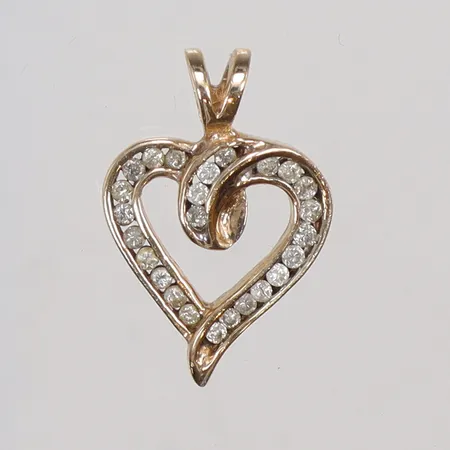 Hänge hjärta med vita stenar, 20x10mm, 10K Vikt: 1,5 g