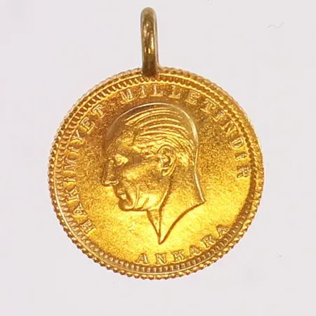 Hänge/mynt Ataturk, Ø15mm, 1923, ögla i metall, 22K.  Vikt: 1,9 g