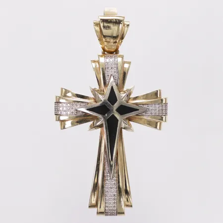 Hänge kors diamanter ca 95 x ca0,005ct, svarta stenar, 63mm, 14K  Vikt: 19,3 g