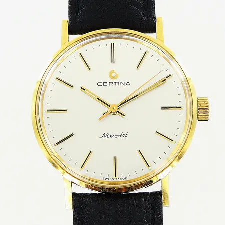 Herrur Certina  New Art 18K, manuell, Ø33mm, vit urtavla, sekundvisare, gravyr, läderband ej original 23,5cm, inga tillbehör.